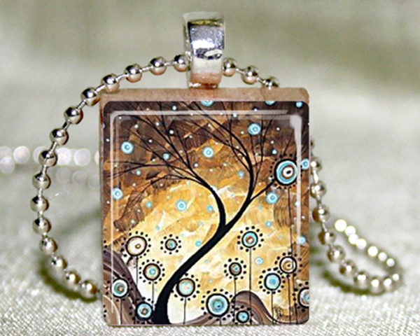Abstract Tree of Life Scrabble Pendant with Necklace and Matching Gift Tin