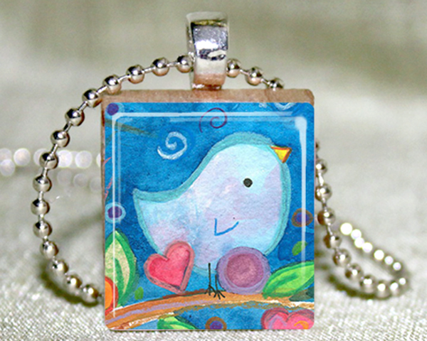 Bluebird Scrabble Pendant with Necklace and Matching Gift Tin