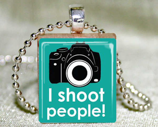 I Shoot People Scrabble Pendant with Necklace and Matching Gift Tin