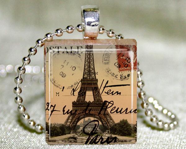 Eiffel Tower Scrabble Pendant with Necklace and Matching Gift Tin