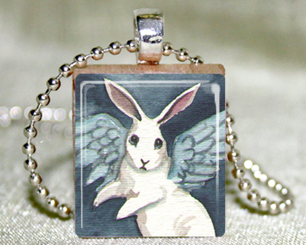 Angel Bunny Scrabble Pendant with Necklace and Matching Gift Tin