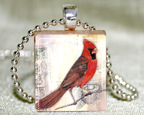 Cardinal Scrabble Pendant with Necklace and Matching Gift Tin