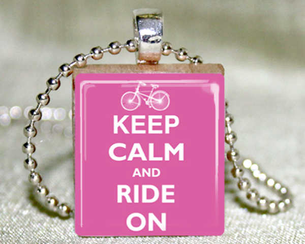 Keep Calm and Ride On (Pink) Scrabble Pendant with Necklace and Matching Gift Tin