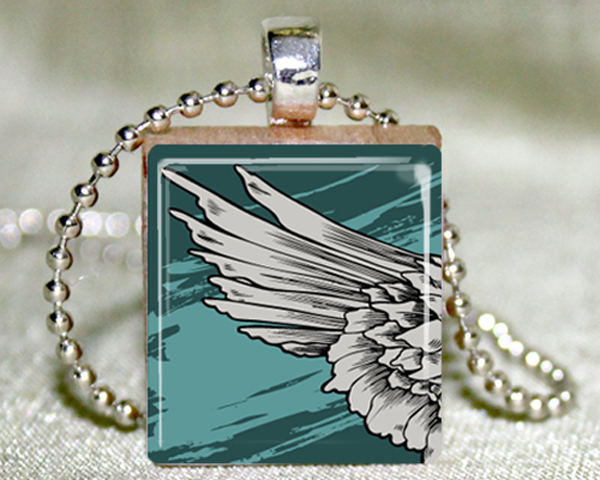 Angel Wing Scrabble Pendant with Necklace and Matching GIft Tin
